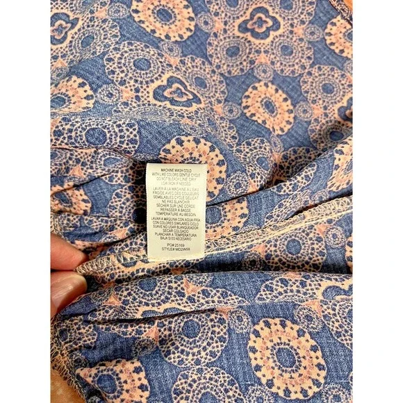 Bobeau Peasant Dress Sz M Coral/Navy Colorblock Boho Tassels - Picture 11 of 11